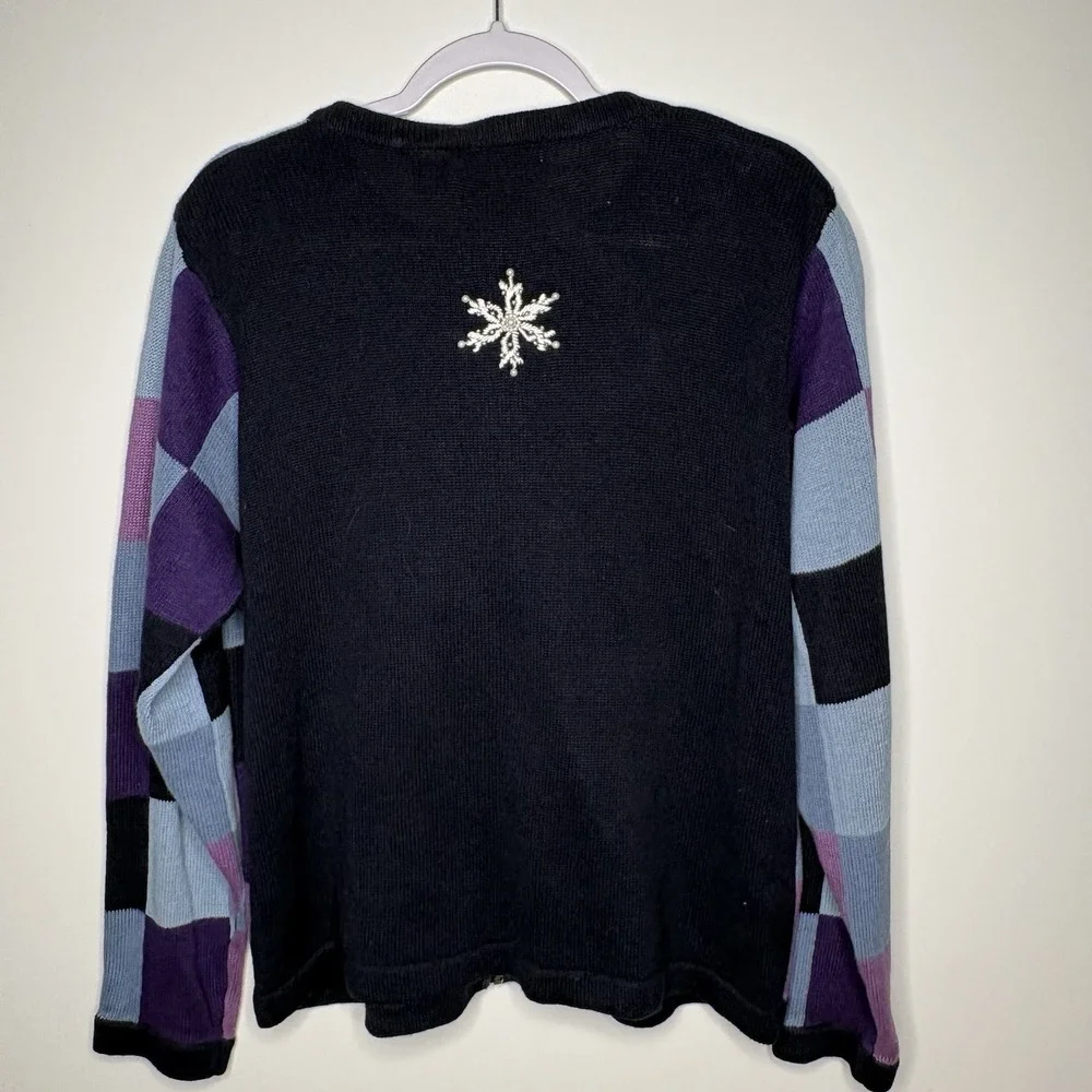 Vtg 90s BP Design Patchwork Snowman Zip Cardigan L Whimsigoth Grandmacore Kitsch